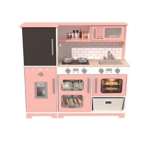 Custom Wooden Play Kitchen Set with Blackboard, Realistic Pretend Play Set