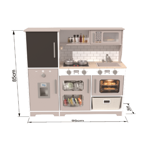 Custom Wooden Play Kitchen Set with Blackboard, Realistic Pretend Play Set