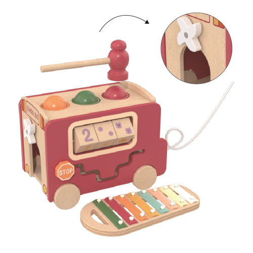 Custom Wooden School Bus Pounding Toy with Xylophone for Kids-Kidmerry