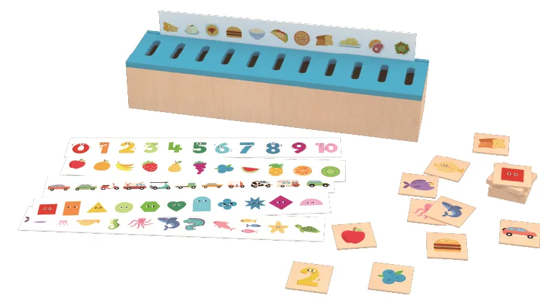 Wooden Montessori sorting box for toddlers with sorting cards