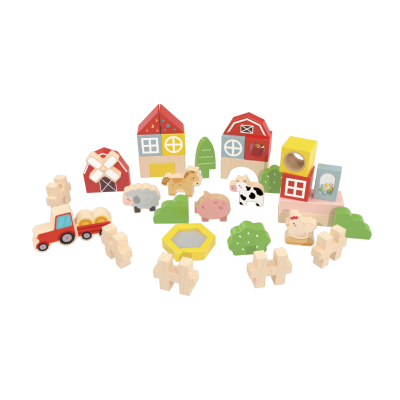 Custom Wooden Farm Building Block Playset,Barn & Animal Farm Toys for Toddlers