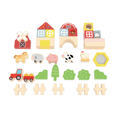Custom Wooden Farm Building Block Playset,Barn & Animal Farm Toys for Toddlers