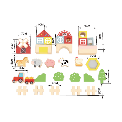Custom Wooden Farm Building Block Playset,Barn & Animal Farm Toys for Toddlers
