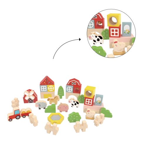Custom Wooden Farm Building Block Playset,Barn & Animal Farm Toys for Toddlers