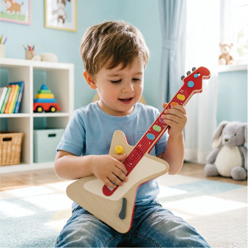 Custom Electric Wooden Toy Guitar, Safe Wireless Wooden Musical Toddler Toy