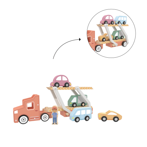 Custom Wooden Car Carrier Truck Toy,Double-Deck Car Transporter Toy Truck Set