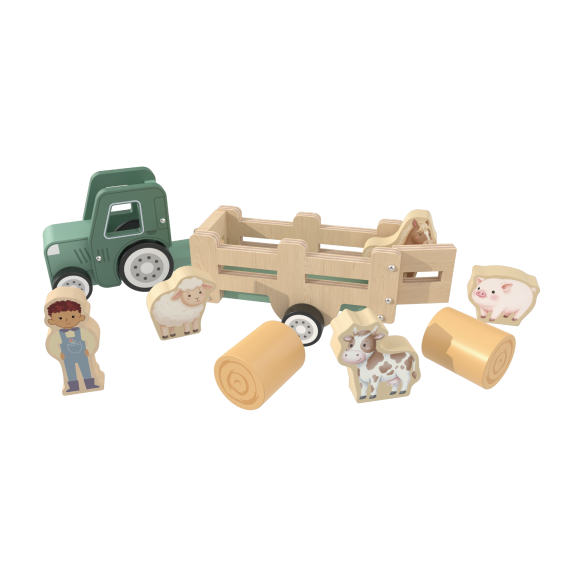 Custom Wooden Farm Tractor Toy,Animal Trailer Playset for Playroom - Kidmerry
