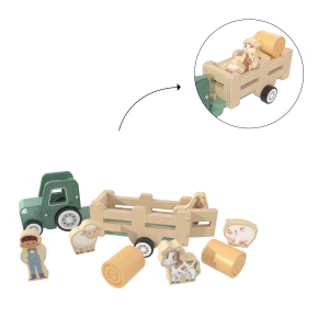 Custom Wooden Farm Tractor Toy,Animal Trailer Playset for Playroom - Kidmerry