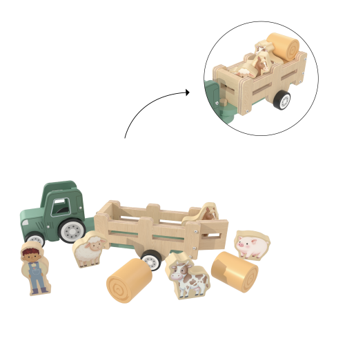 Custom Wooden Farm Tractor Toy,Animal Trailer Playset for Playroom - Kidmerry