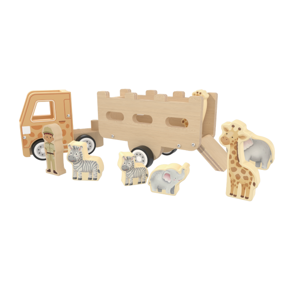 Custom Wooden Safari Animal Rescue Truck,Carrier Wooden Vehicle Play Set