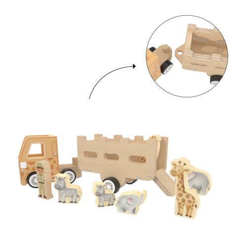 Custom Wooden Safari Animal Rescue Truck,Carrier Wooden Vehicle Play Set