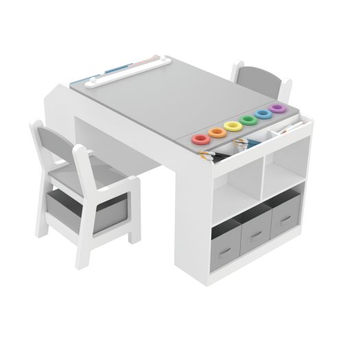 Custom Wooden Kids Art Table and Chairs Set,Craft Play Desk with Storage Drawers