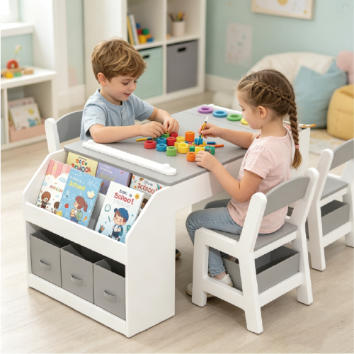 Custom Wooden Kids Art Table and Chairs Set,Craft Play Desk with Storage Drawers