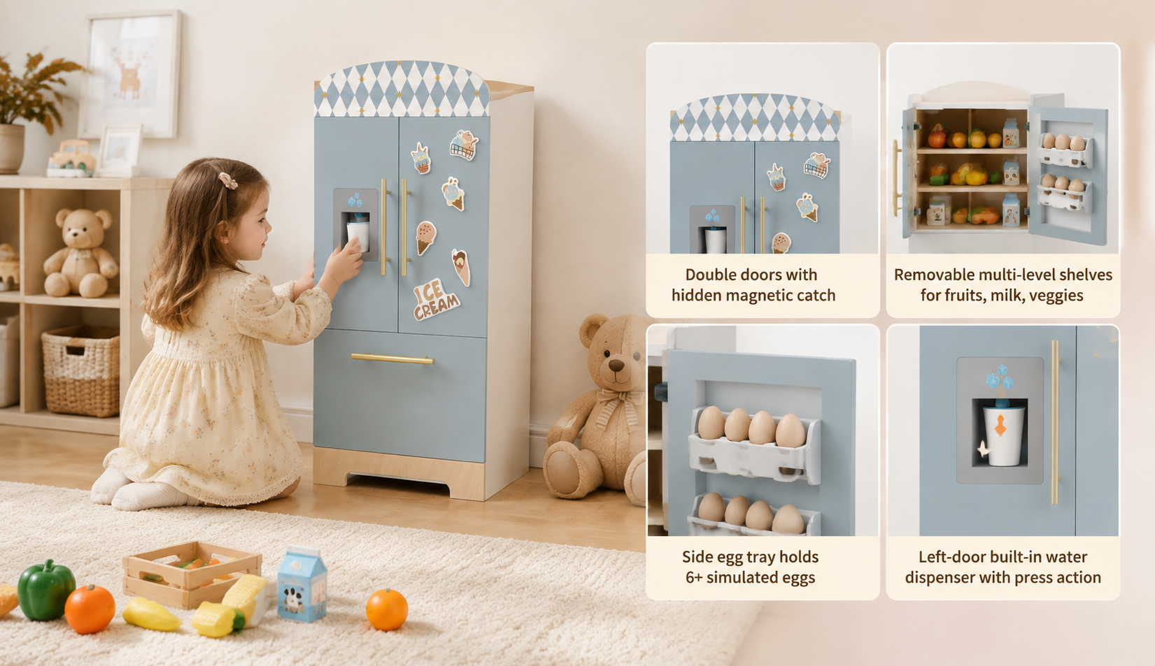 Refrigerator interior with shelves