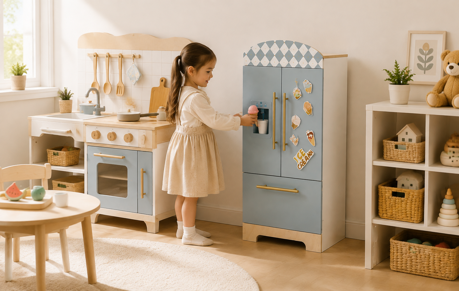 Toddler play kitchen setup