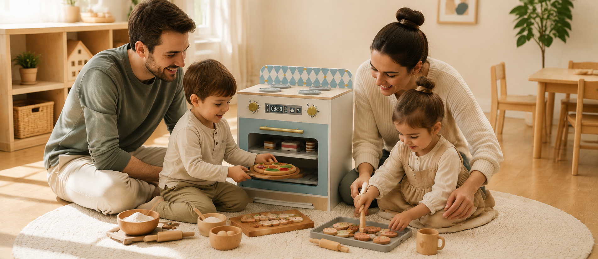 Parent and child cooking together