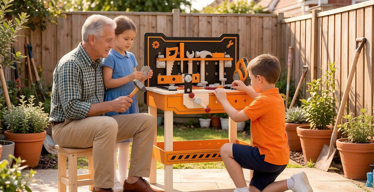 Family building with toy blocks together
