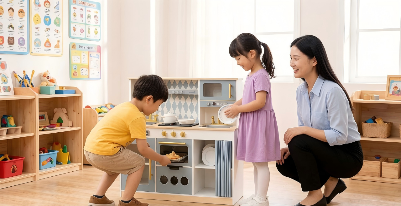 Mother and child in kitchen