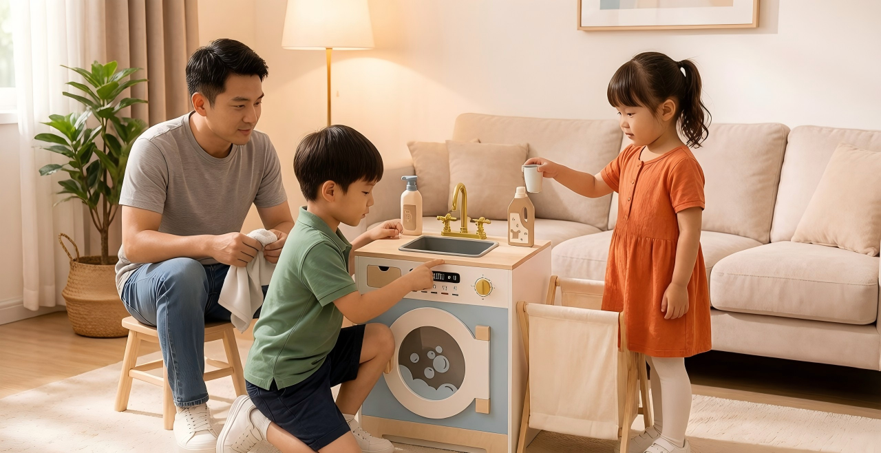 Child sorting clothes