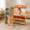 Custom Reversible Wooden Supermarket Play Stand with Shopping Cart & Grocery Accessories for Kids