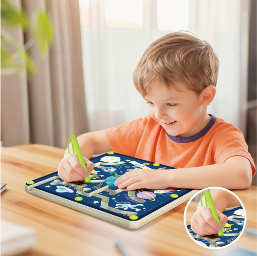 Custom Space Magnetic Pen Maze Wooden Toddler Travel Toy for Fine Motor Skills & Early Learning