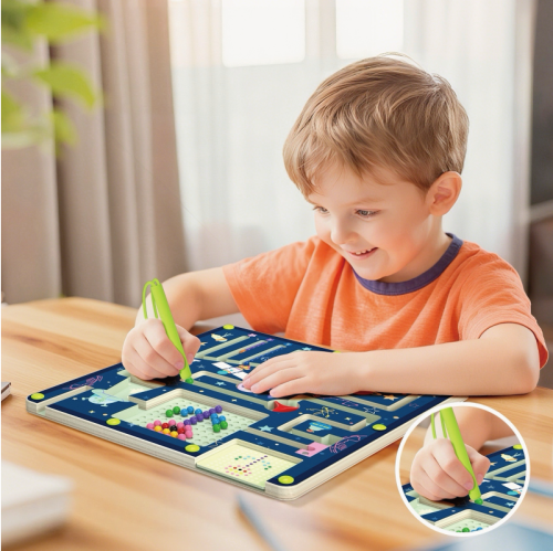 Custom Space Magnetic 2-in-1 Maze & Pixel Art Board for Kids STEM Fine Motor Skills Early Learning