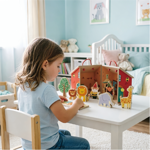 Custom Foldable Forest Gnome Doll House with Animal Figures for Kids Pretend Play