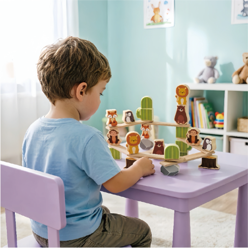 Custom Forest Animal Wooden Balance Stacking Building Blocks for Kids STEM Fine Motor Skills Toy