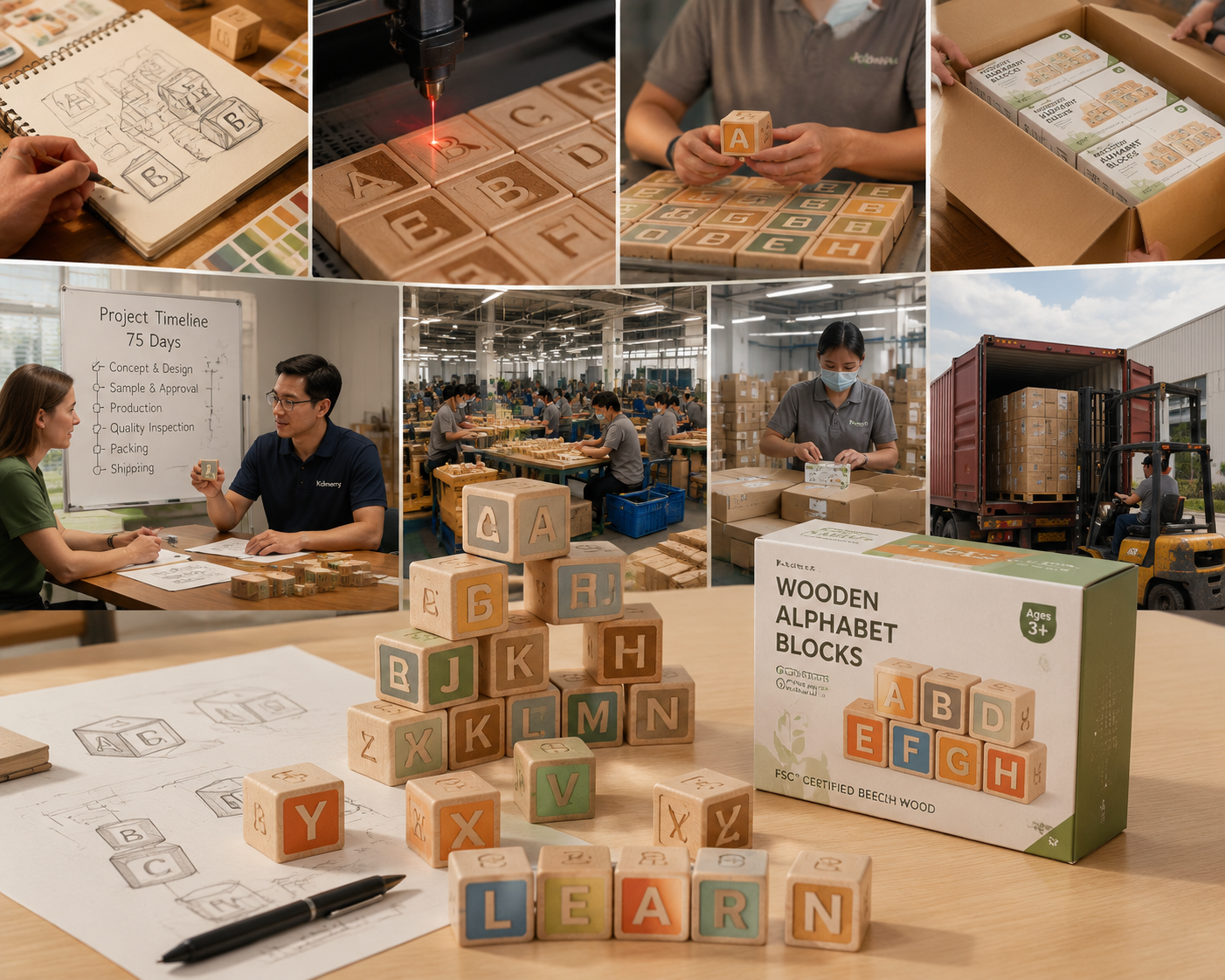Colorful custom educational wooden building blocks