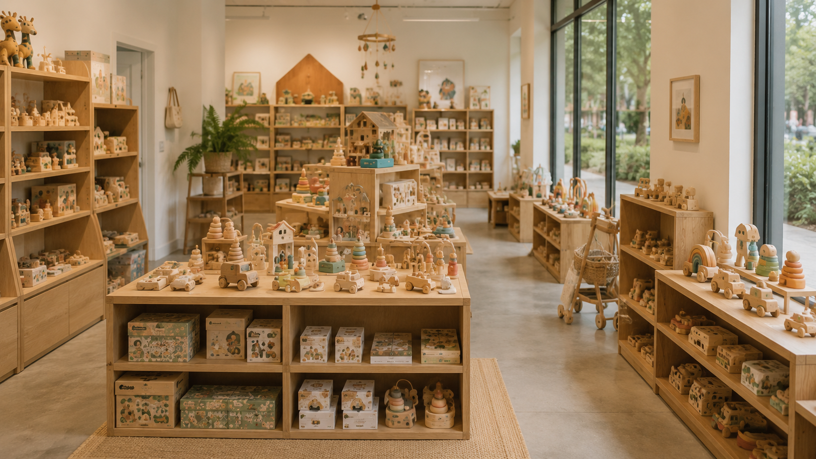 Premium boutique toy store wooden toys display