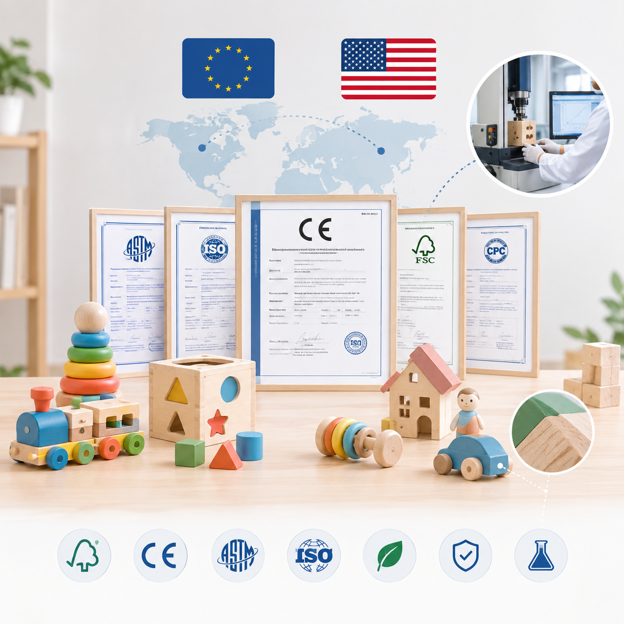 Do you have safety certifications for kids toys exported to EU and US? Per-batch certificates?