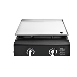 2 Burner Outdoor Gas Plancha Griddle | Stainless Steel Cooking Plate | Table Use