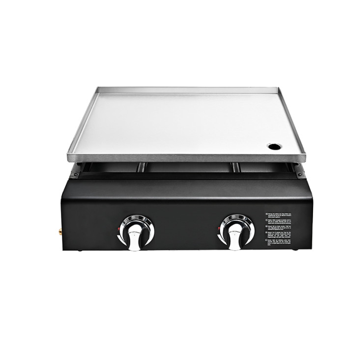 2 Burner Outdoor Gas Plancha Griddle | Stainless Steel Cooking Plate | Table Use