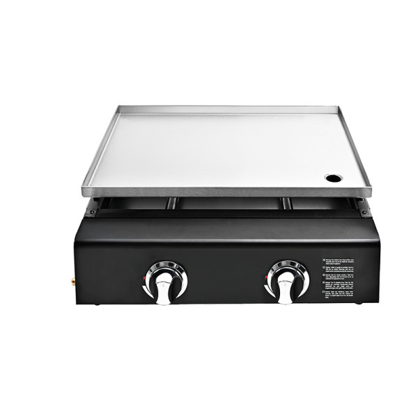 2 Burner Outdoor Gas Plancha Griddle | Stainless Steel Cooking Plate | Table Use