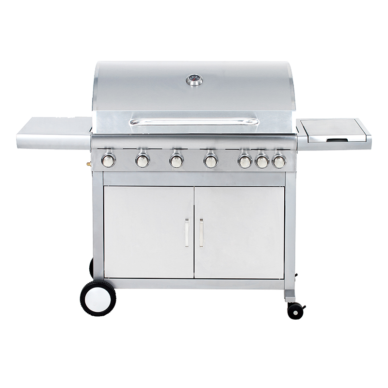 Kangye KYQ-61S freestanding 6-burner commercial gas BBQ grill with trolley