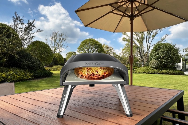 Kangye KYQ-KPS12B 4kW cast aluminum gas pizza oven with thermometer and 12-inch cordierite stone