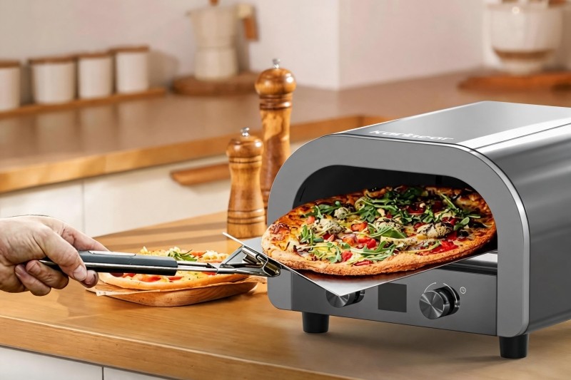 Kangye KYQ-KPS12B 4kW cast aluminum gas pizza oven with thermometer and 12-inch cordierite stone
