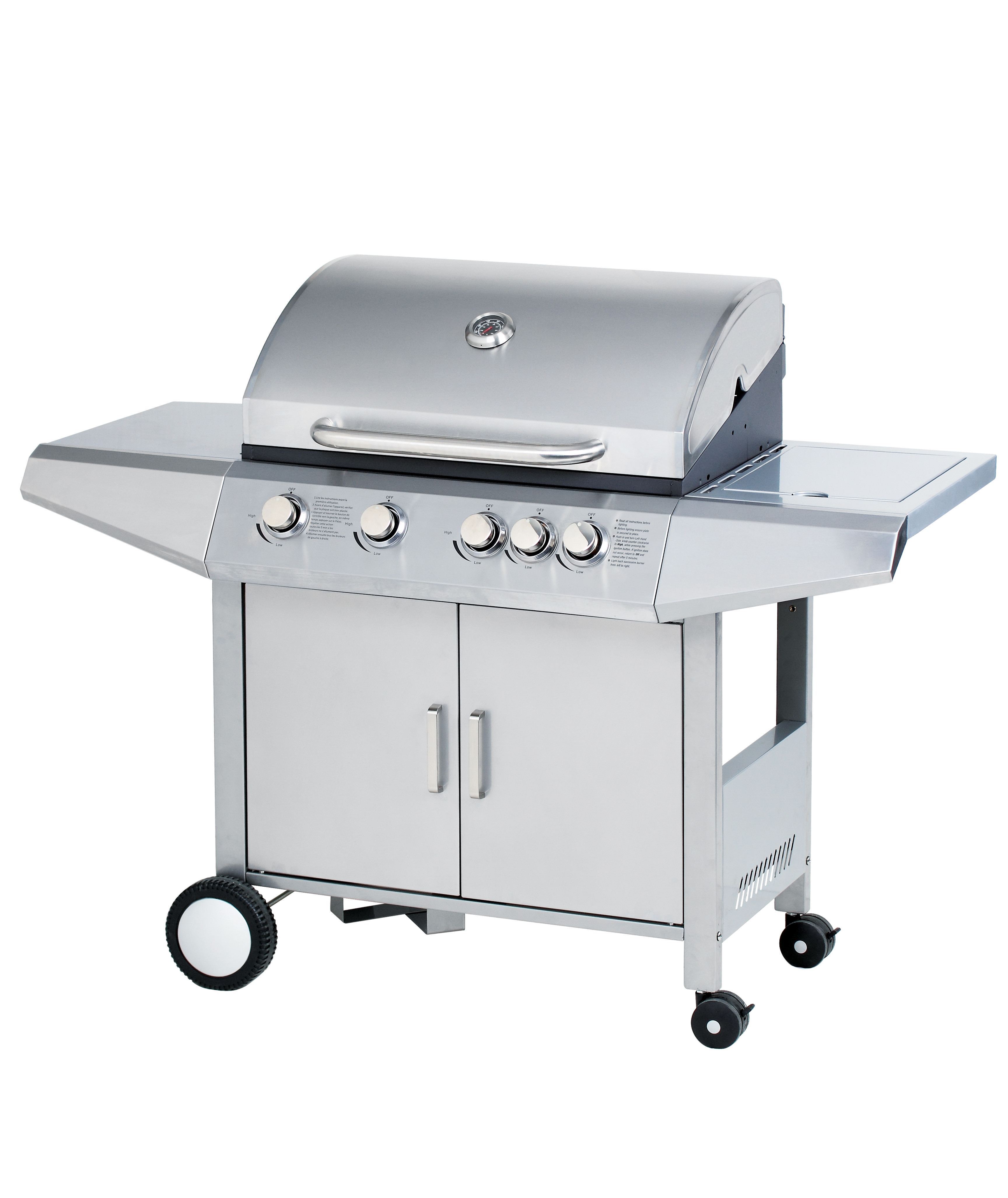 4-Burner Gas BBQ Grill 12.6kW — Outdoor Grilling with Side Burner & 4 Wheels