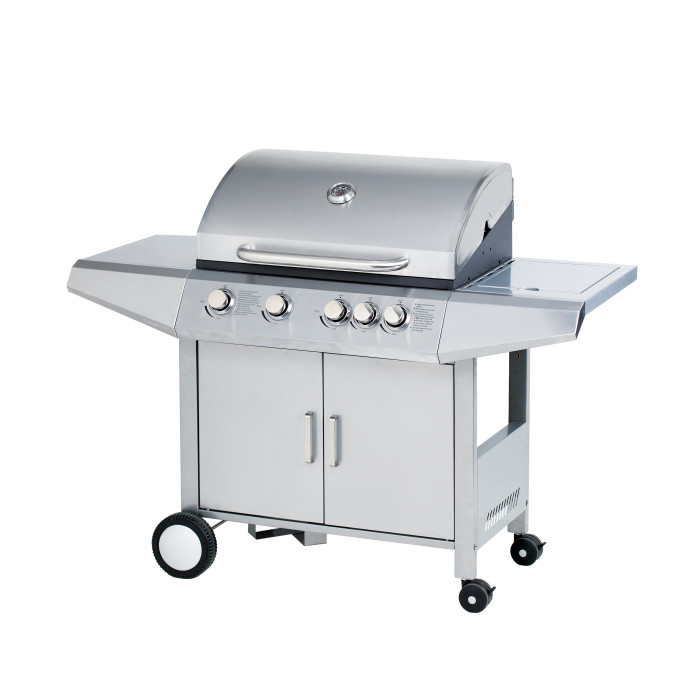 4 Burner Gas BBQ Grill 12.6kW — Outdoor Grilling with Side Burner & 4 Wheels | KYQ-L24ST