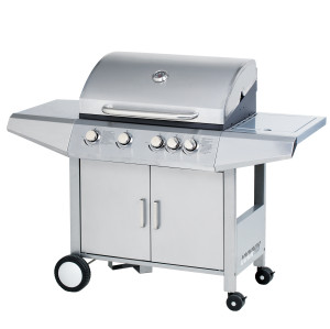 4 Burner Gas BBQ Grill 12.6kW — Outdoor Grilling with Side Burner & 4 Wheels | KYQ-L24ST
