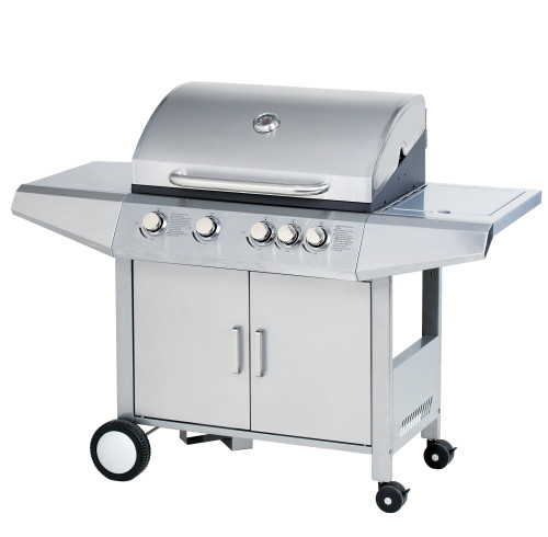 4 Burner Gas BBQ Grill 12.6kW — Outdoor Grilling with Side Burner & 4 Wheels | KYQ-L24ST