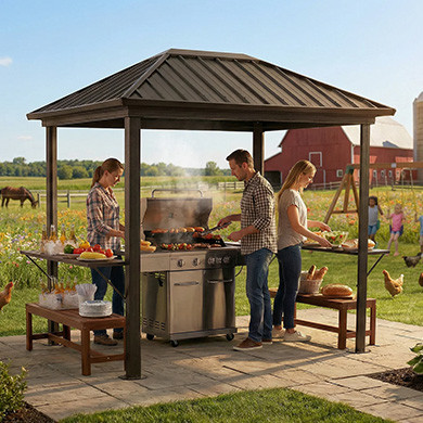 Freestanding gas BBQ grill for outdoor kitchen programs