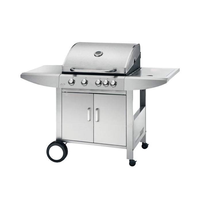 4 Burner Gas BBQ Grill 12.6kW — Outdoor Grilling with Side Burner & 4 Wheels | KYQ-K24ST