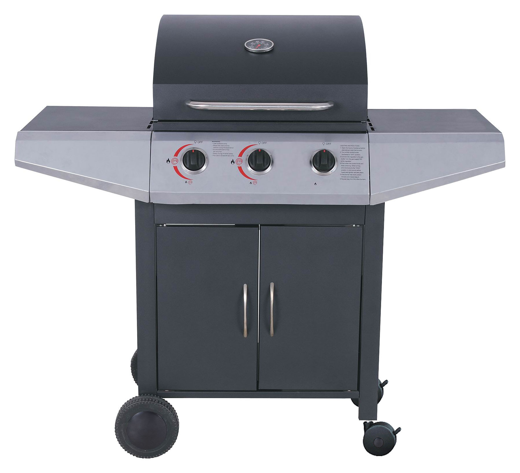 3-Burner Gas BBQ Grill 9.45kW — Black Firebox, Outdoor Backyard Cooking