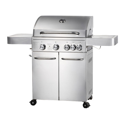 4-Burner Heavy Duty Gas BBQ Grill 13.65kW — Stainless Steel with Enamel Cooking Box & Side Burner | KYQ-FH41S-B