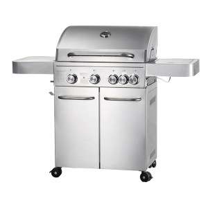 4-Burner Heavy Duty Gas BBQ Grill 13.65kW — Stainless Steel with Enamel Cooking Box & Side Burner | KYQ-FH41S-B