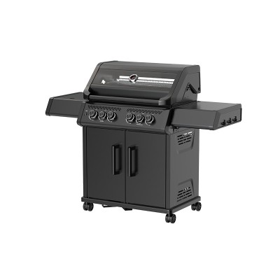 4-Burner Gas BBQ Grill with Infrared Side Burner — Full Cast Aluminum Chamber | With glass window| KYQ-A480RB-BG-L