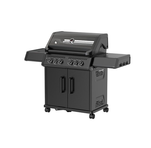 4-Burner Gas BBQ Grill with Infrared Side Burner — Full Cast Aluminum Chamber | With glass window| KYQ-A480RB-BG-L