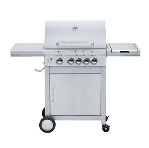4-Burner Heavy Duty Gas BBQ Grill 15.75kW — Stainless Steel with Enamel Cooking Box & Side Burner | KYQ-43S