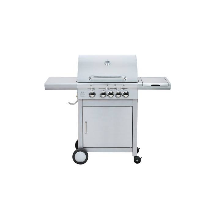 4-Burner Heavy Duty Gas BBQ Grill 15.75kW — Stainless Steel with Enamel Cooking Box & Side Burner | KYQ-43S